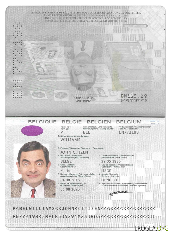 Modèle PSD de passeport BELGIQUE, avec polices, version 2 (2017 présent)